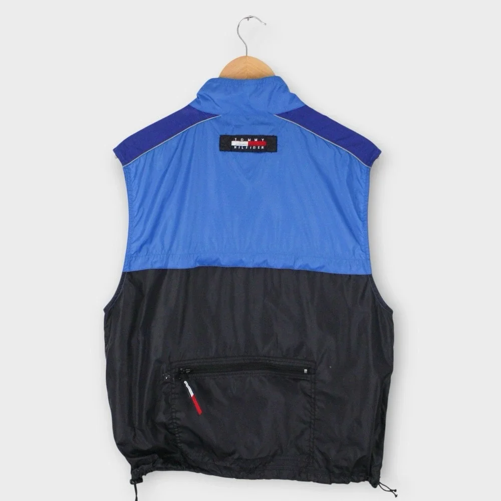 Vintage Tommy Hilfiger Men's Windbreaker Nylon‎ Vest Blue Black Medium Outdoor